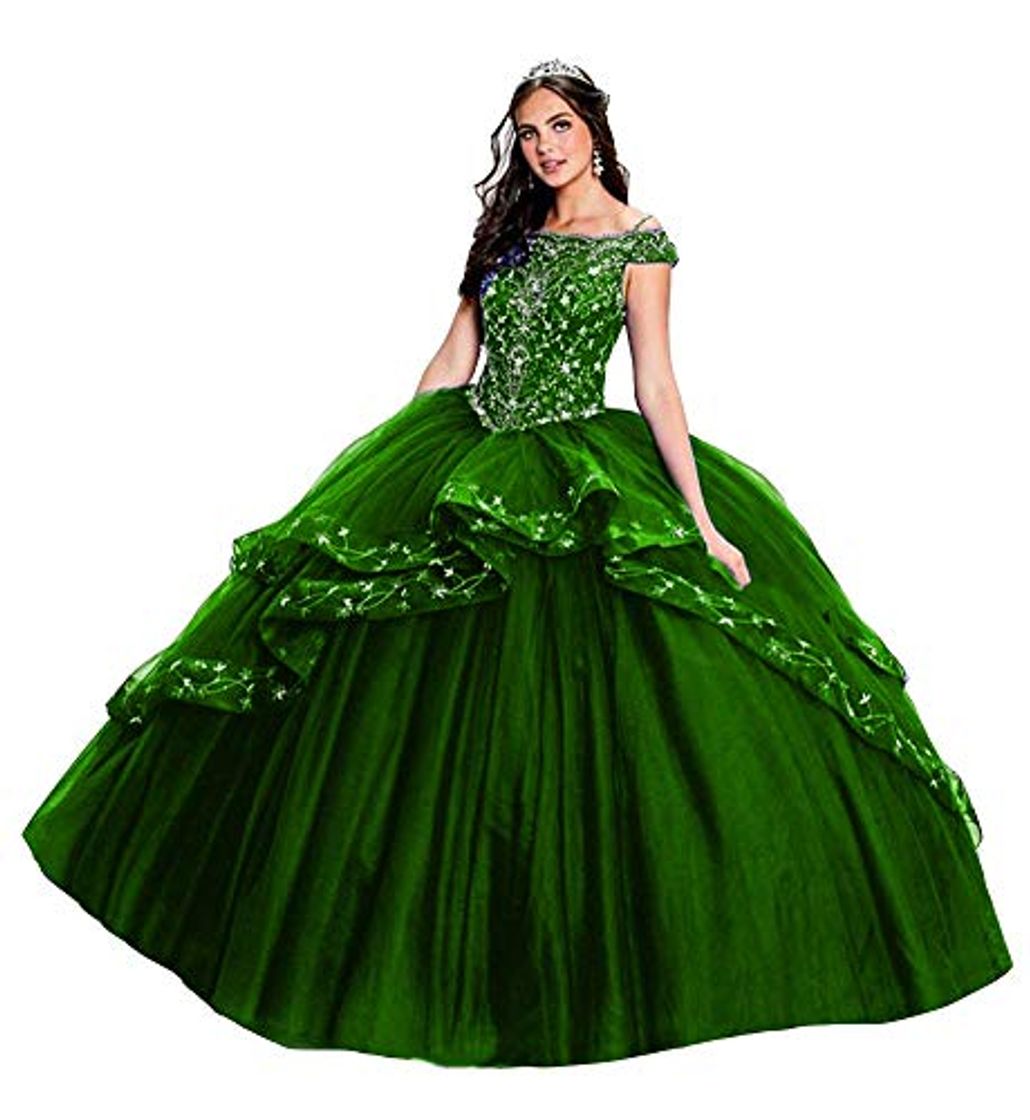 Fashion Snow Lotus vestido de quinceañera con bordado de hombros descubiertos para mujer Verde verde 48