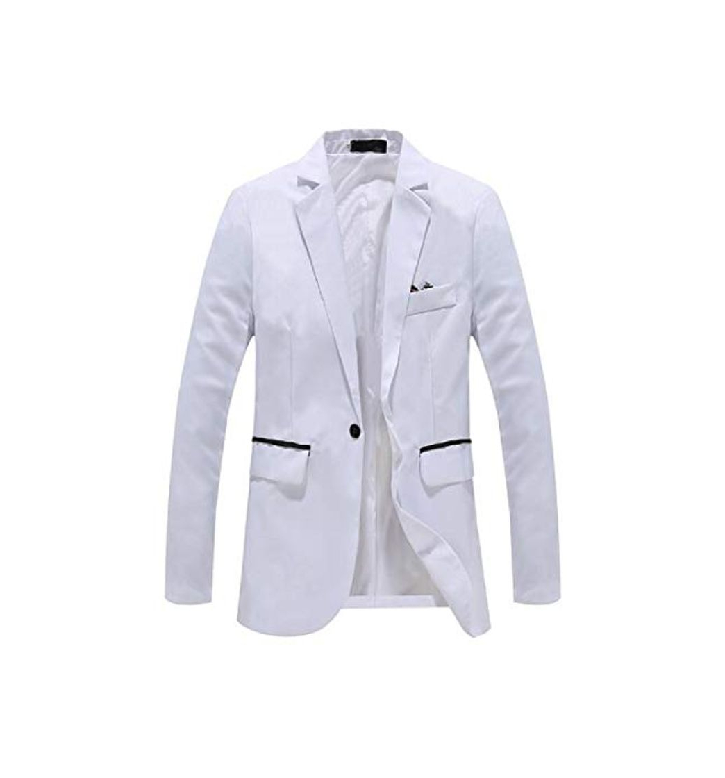 Moda GRMO Men's One Button Business Casual Lapel Slim Fit Blazer Jacket Sport Coat White US M