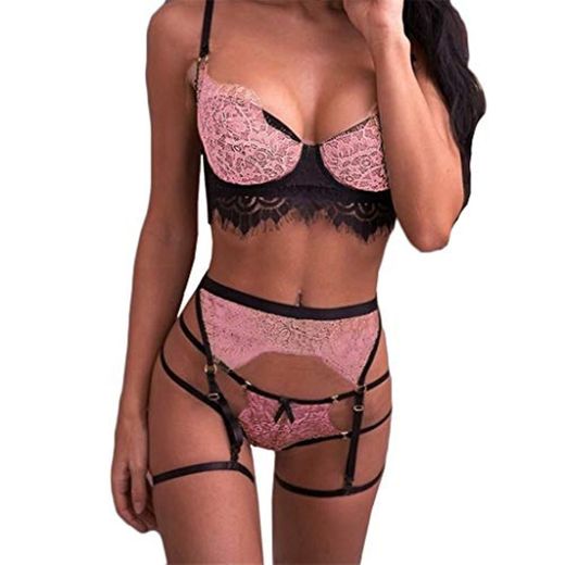 Lenceria Sexy Mujer Correas Sujetador y Panty Liga Conjunto Ropa Interior Babydoll Atractiva De Muselina Ropa de Dormir de TentacióN Deep V Lencería Pijamas riou