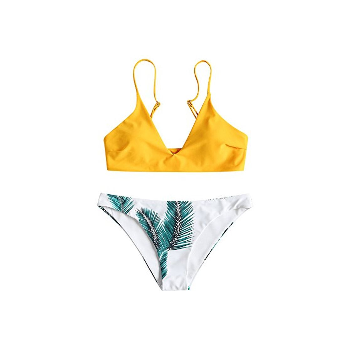 Moda Zaful Bikini acolchado push-up para mujer con diseño de hojas Abeja amarilla