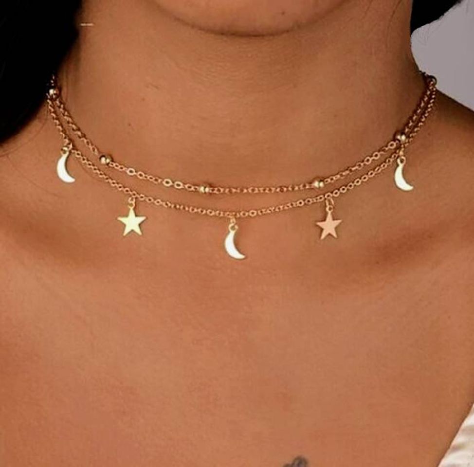 Fashion Cordão Camada dupla com pingentes 🌙✨