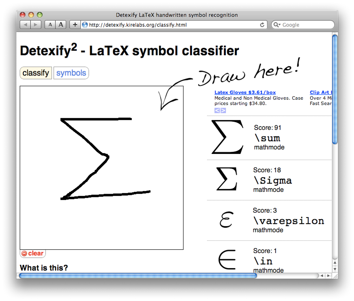 Fashion Detexify LaTeX handwritten symbol recognition