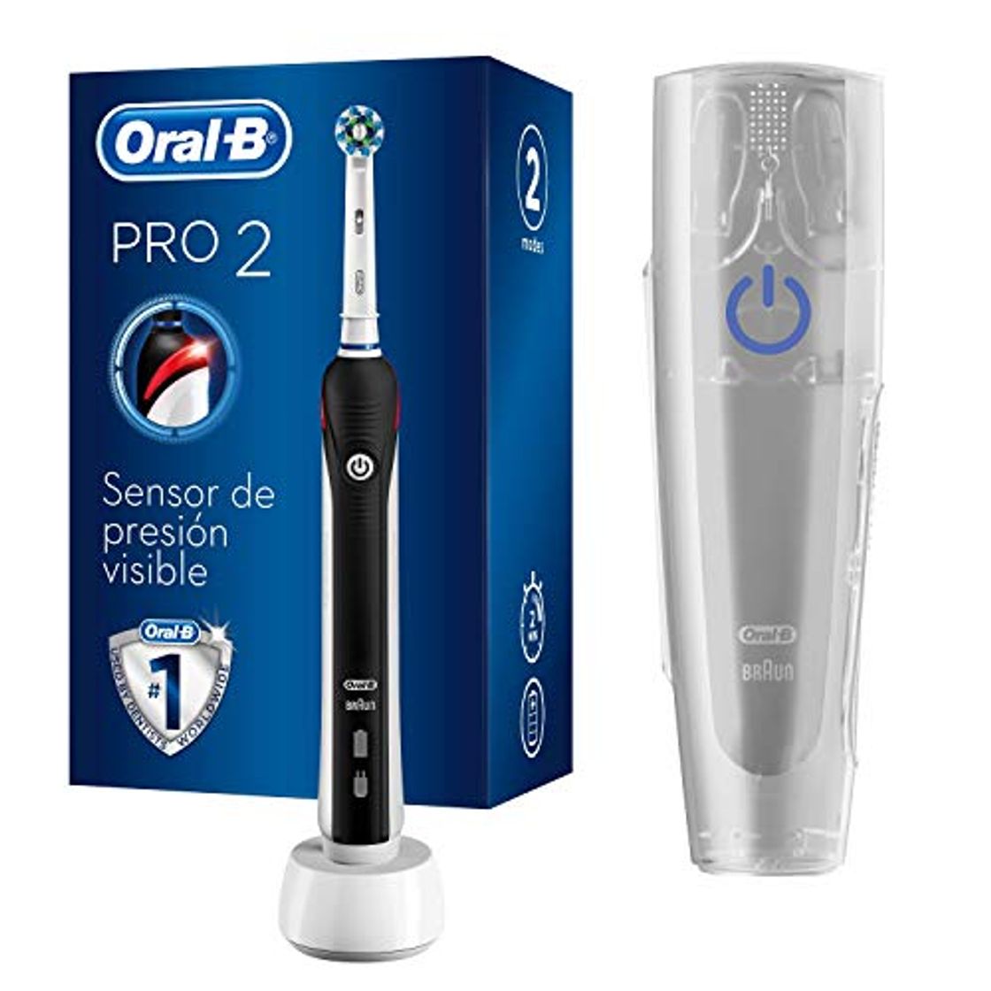 Fitness Oral-B Pro 2 2500 CrossAction - Cepillo de dientes eléctrico recargable por Braun, 1 mango negro, 2 modos don Douceur, 1 cabezal