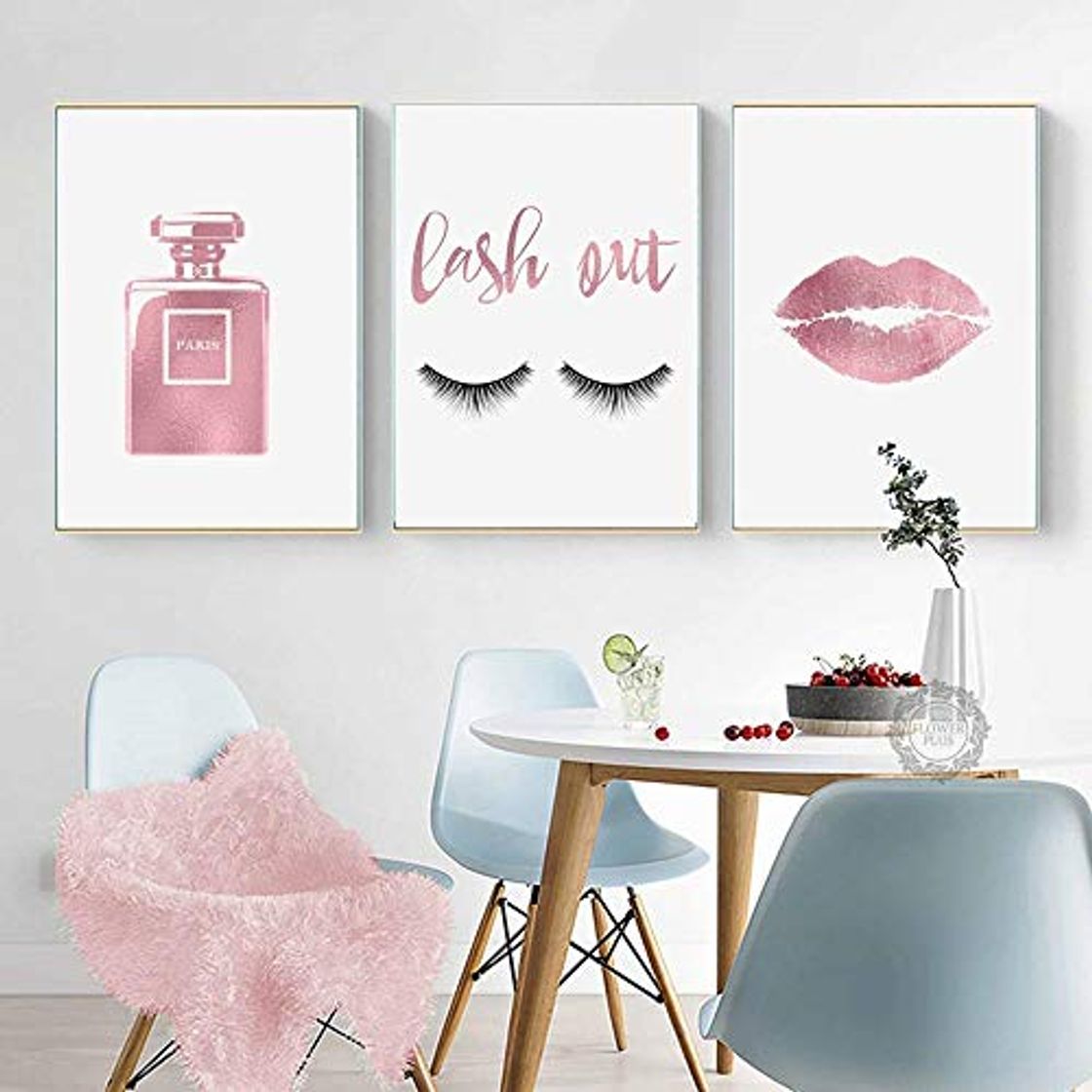 Rose Gold COCO Perfume Decoración Maquillaje Arte de la pared Pestañas Lienzo