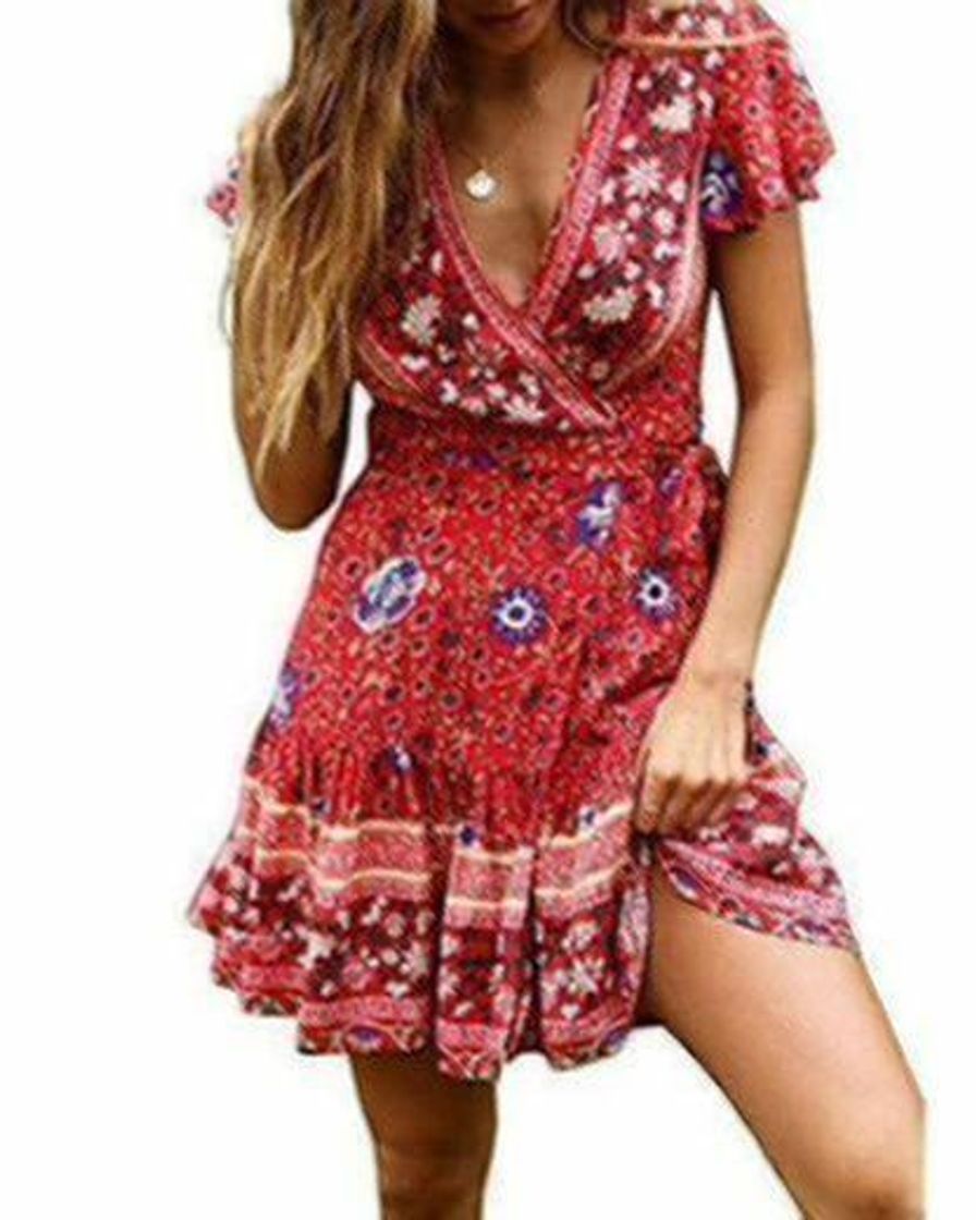 Fashion Abravo Mujer Vestido?Bohemio Corto Florales Nacional Verano Vestido Casual Magas Cortas Chic