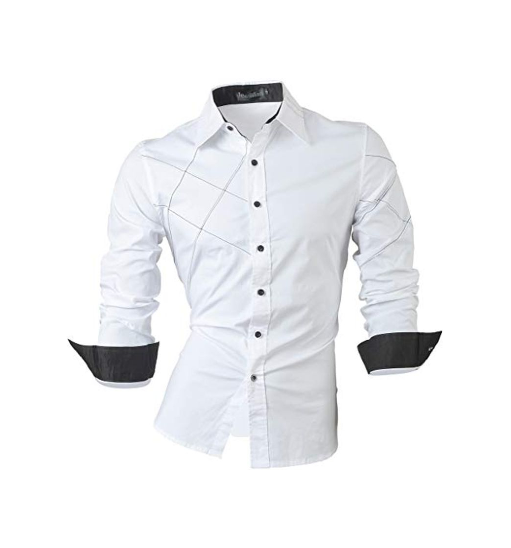 Fashion jeansian Camisas de Hombres Mangas Largas Moda Men Shirts Slim Fit Causal Long Sleves Fashion 2028 White M