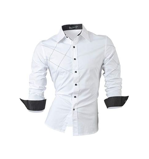 jeansian Camisas de Hombres Mangas Largas Moda Men Shirts Slim Fit Causal Long Sleves Fashion 2028 White M