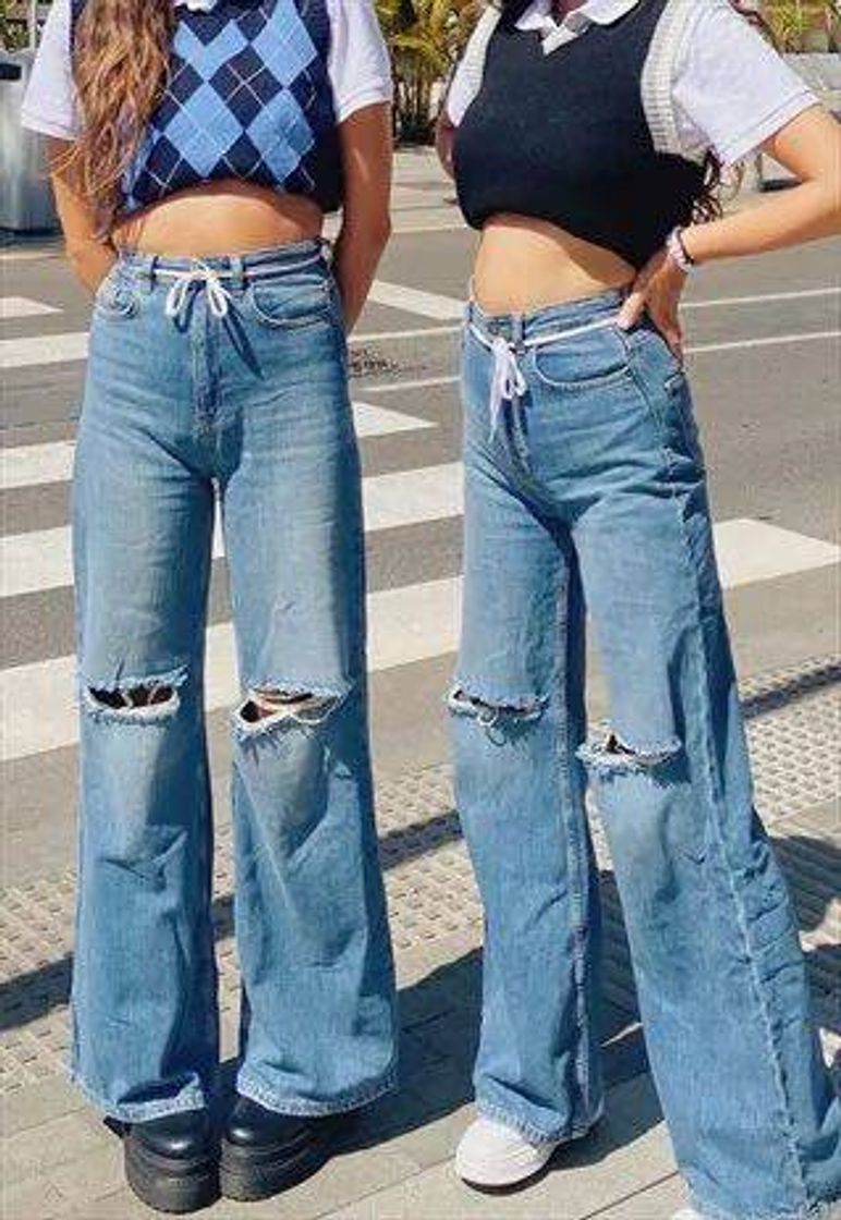 Moda Ripped Palazzo Jeans 