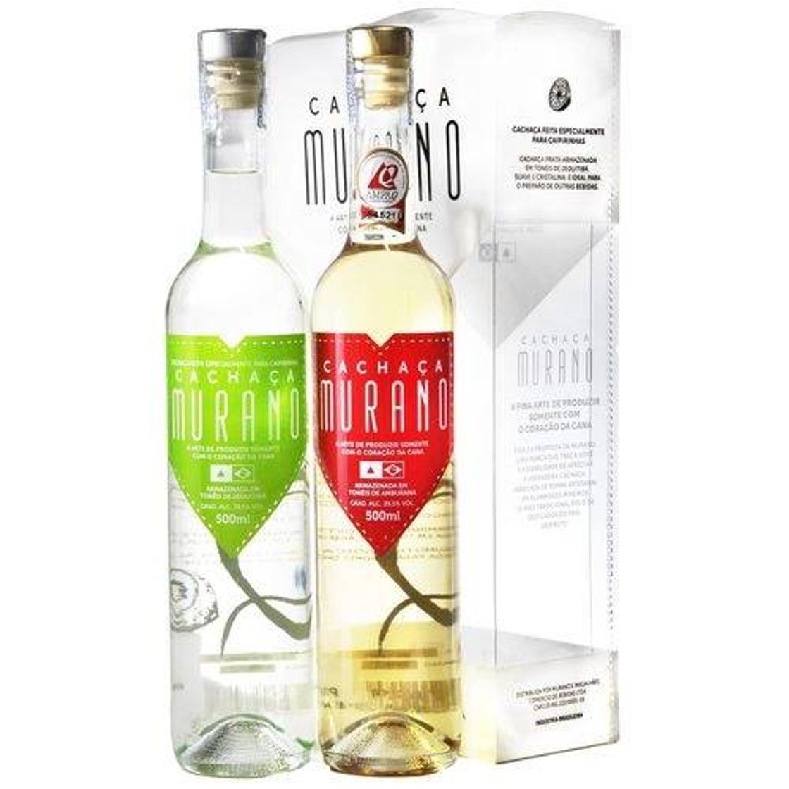 Fashion Kit Cachaça Murano -2 Garrafas De 500ml Ouro E Prata