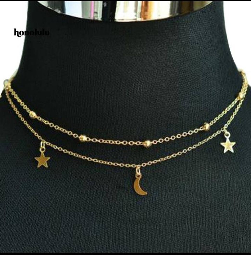 Moda Colar Dourado Lua e Estrelas Aesthetic — Shopee