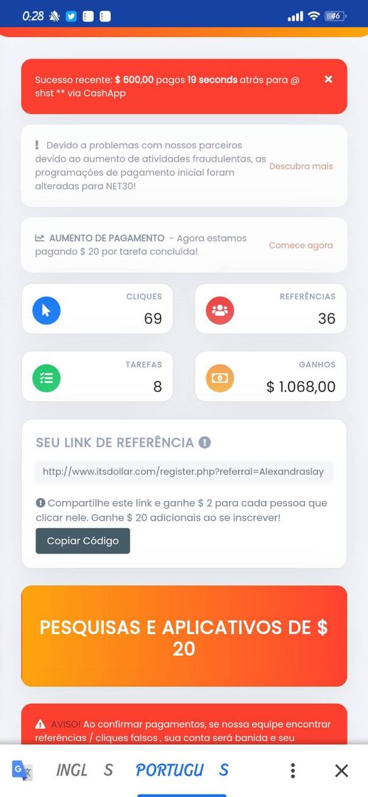 Moda Site para ganhar dólares 💸 