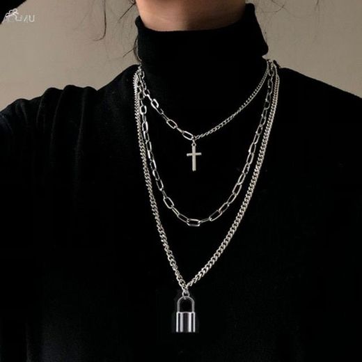 Padlock and cross necklace