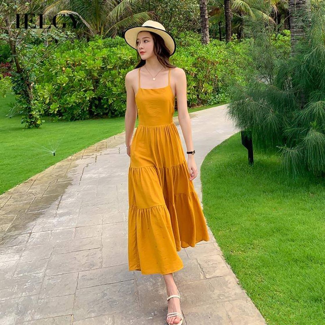 Fashion Vestido midi amarelo