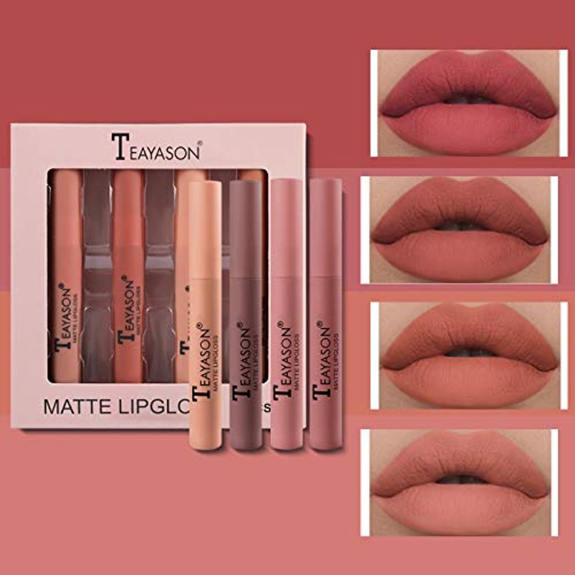 Producto Mimore Mate Líquido Pintalabios Lápiz labial Conjunto 4 Traje Suave felpa mate