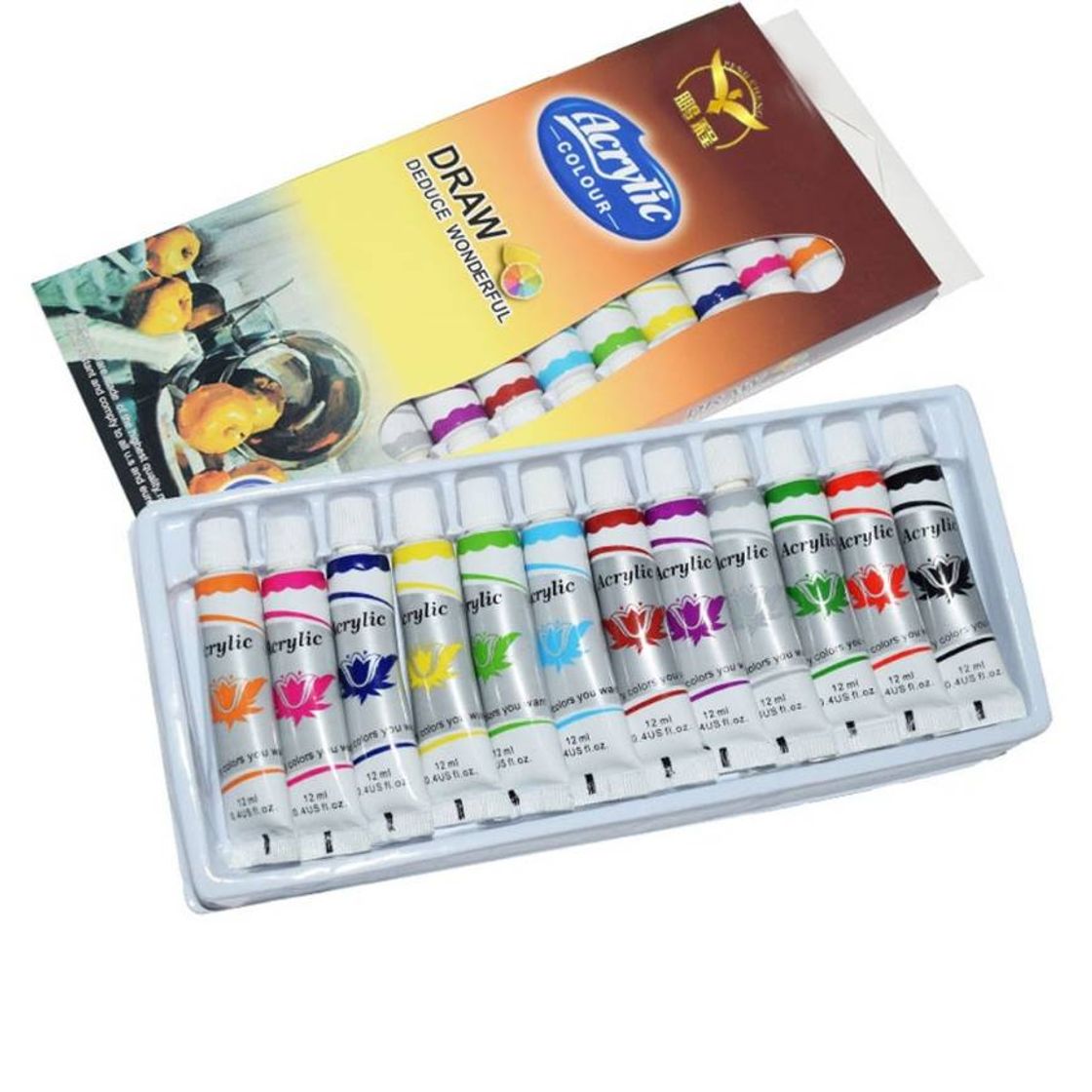 Moda Conjunto de Tinta Acrílica Tubo 12 x 12ml para Artistas. Per