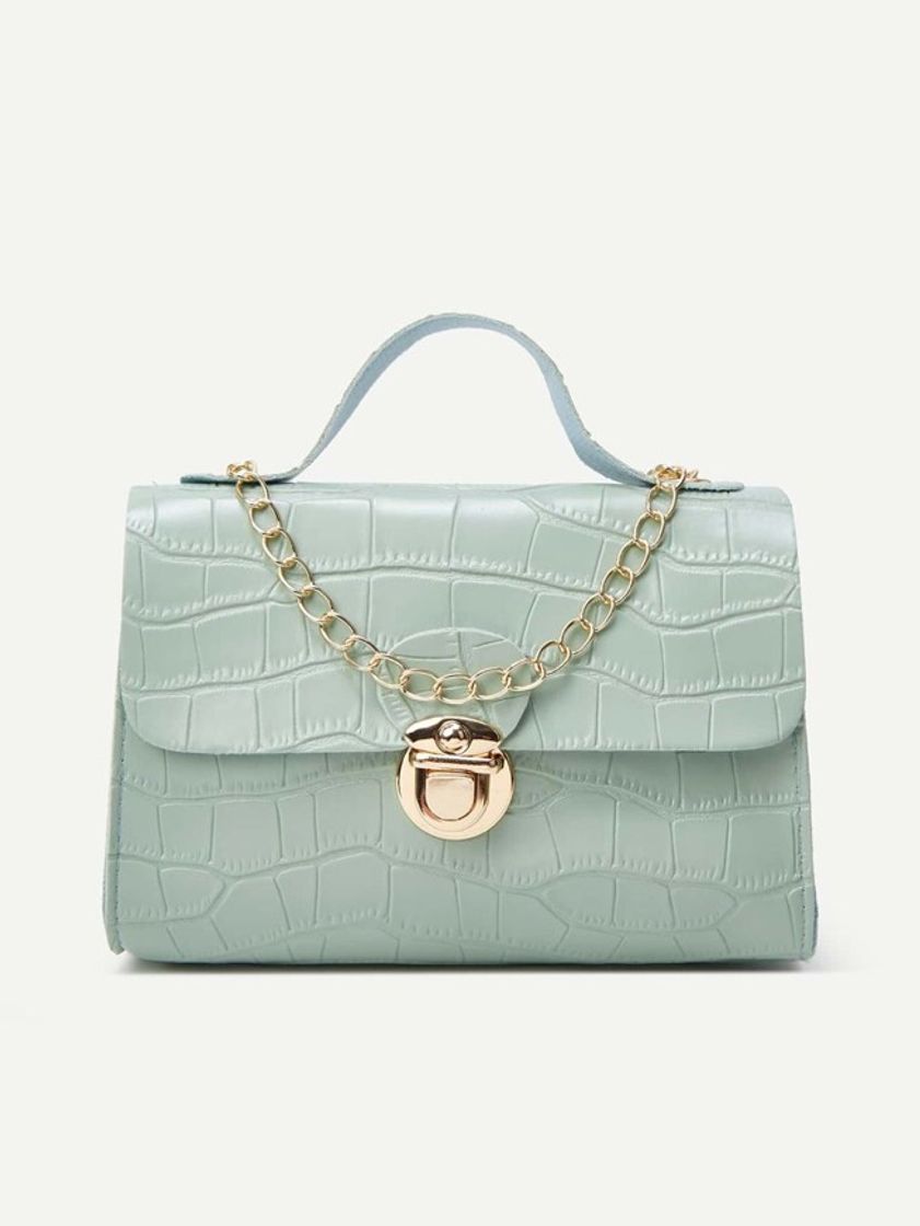 Fashion Push Lock Croc Embossed Satchel Bag 