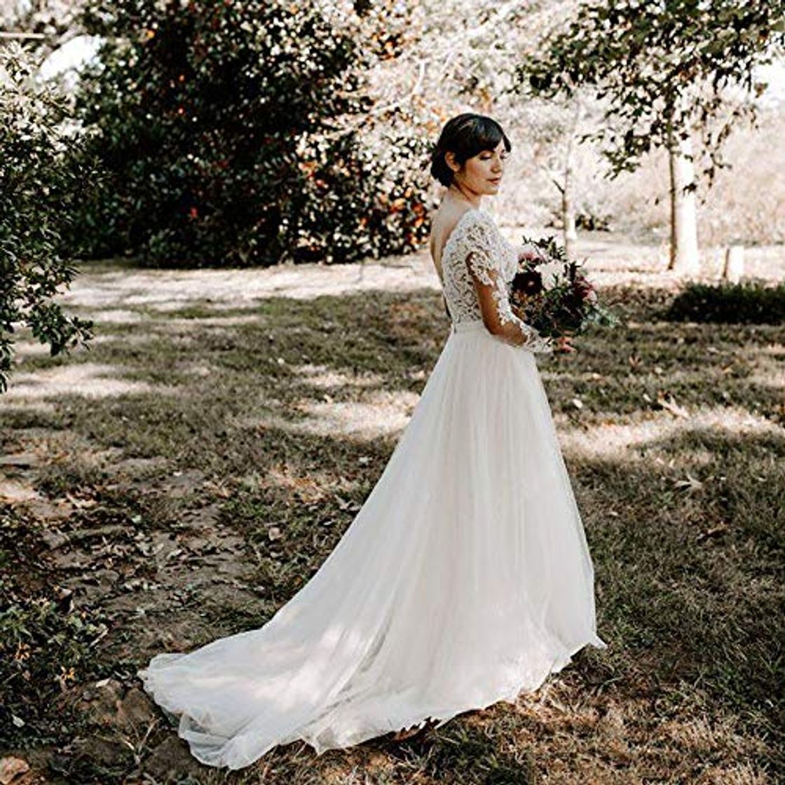 Social QIUXIANG Vestido de Novia Mujer La Novia de Encaje de Manga Larga