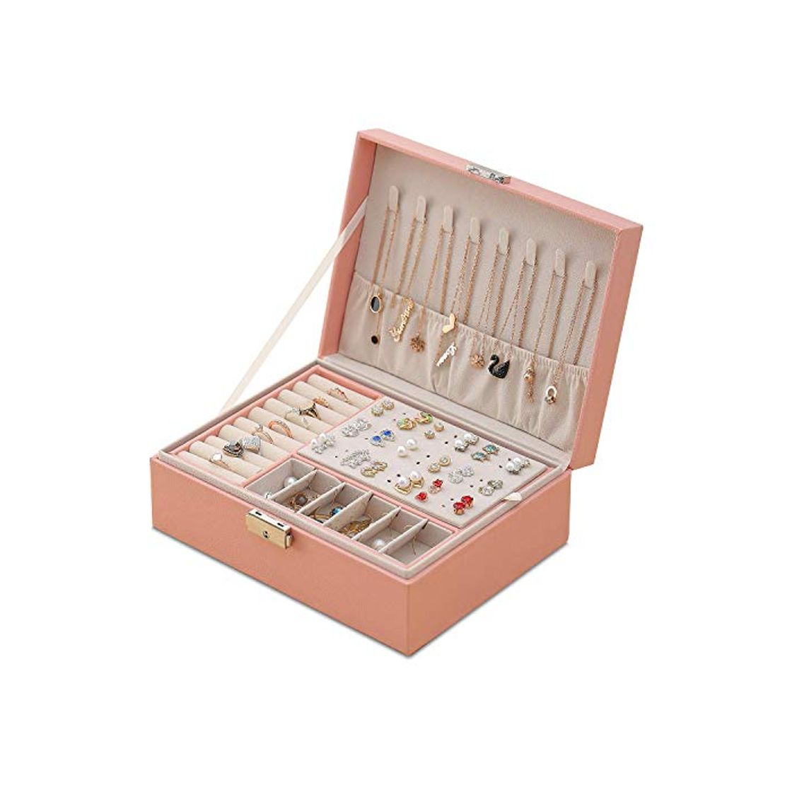 Social EKKONG Caja Joyero para Mujer, Caja de Joyas de Cuero con Cerradura