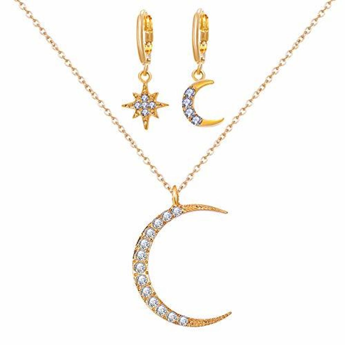 Social Pendientes YDHWWSH Estrela de cristal lua sol colar conjunto brincos pendurados em