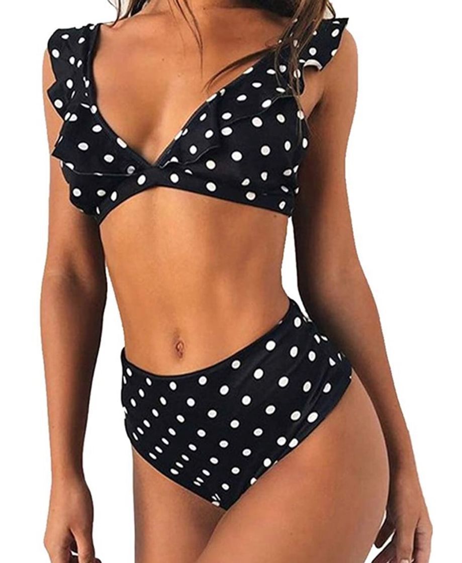 Social JFan Mujer Traje de Baño Bikini Punto de Onda Ruffle Conjunto de