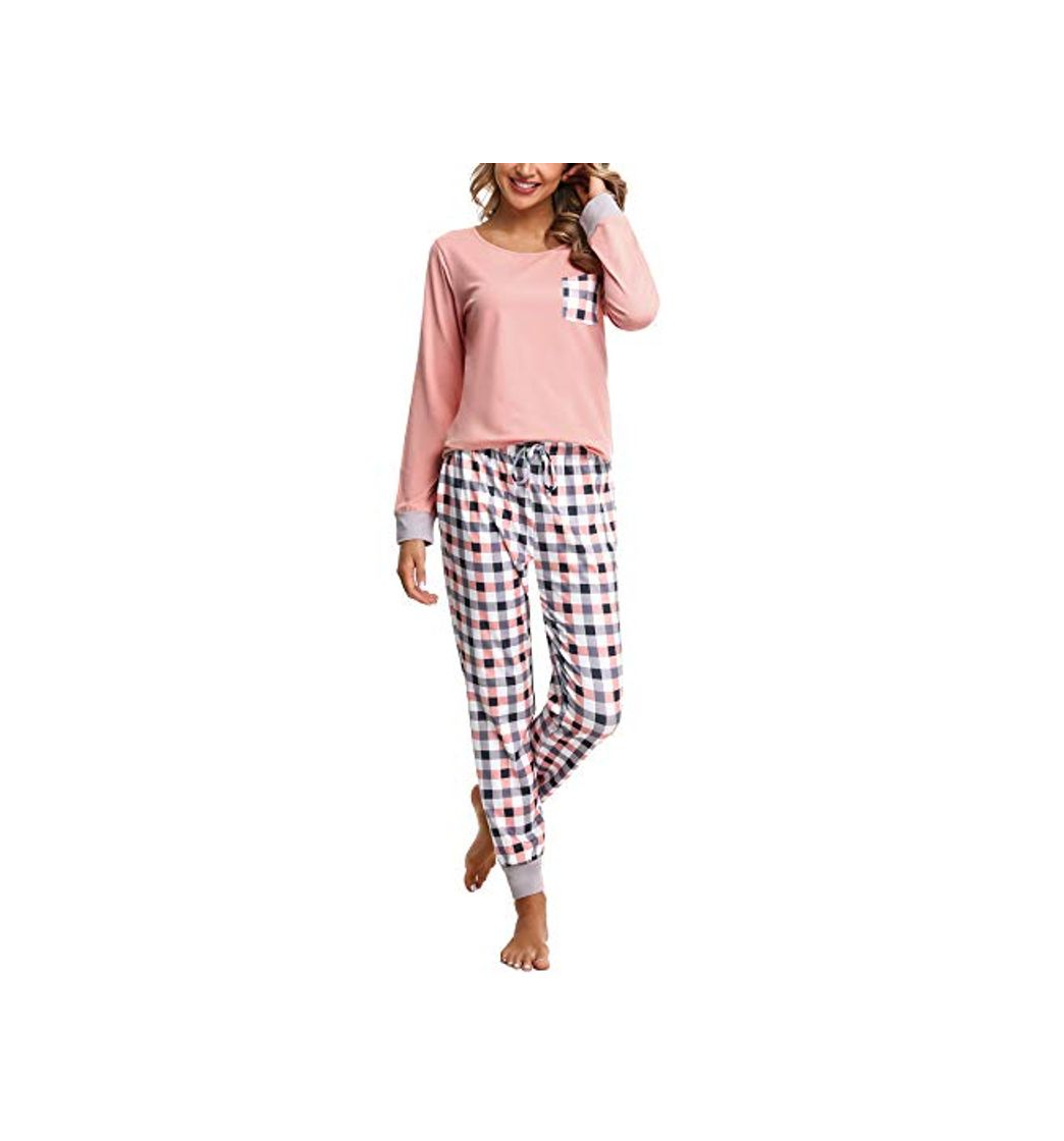 Fashion Pijamas Mujer Conjunto de Pijama a Cuadros para Dama Pjs Top Ropa