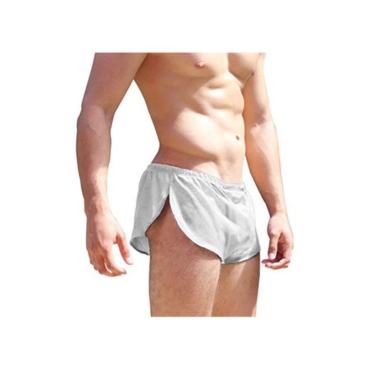 Alivebody Hombres Lado Split Bóxers Shorts Calzoncillos Sexy Malla Slips Underwear Briefs Blanco XL
