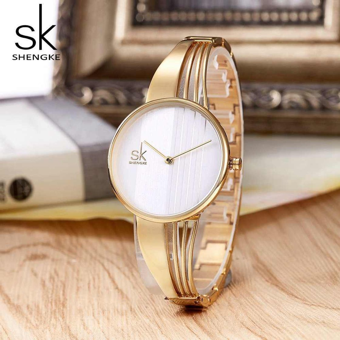 Producto SHENGKE Señoras de la Moda Reloj Prism Fac Oro Malla de Acero