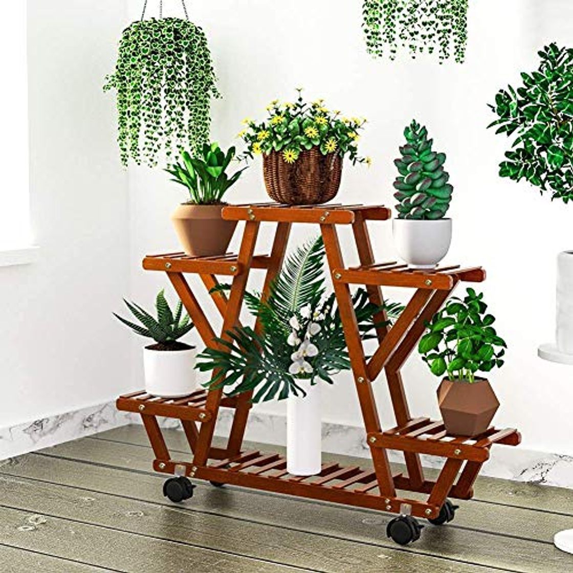 Social YEALEO Soporte de Bambú para Flores Estantería Decorativa de Macetas Plantas para Exterior Interior con 6 estantes 87 x 72 x 25 cm