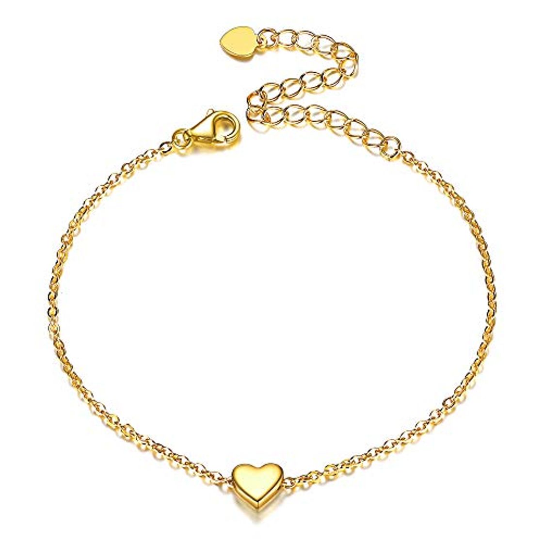 Moda ChicSilver Corazón Amor Pulsera de Mano Cadena Elegante Ajustable Plata de Ley 925 Oro Amarillo 18K Dorada Joyería Moderna para Muñeca Madre Novia Hija Amiga