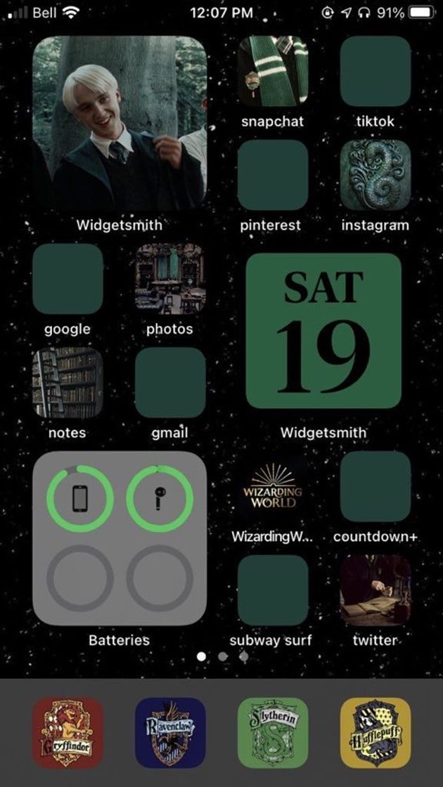 Fashion Inspirações ios14 verde Harry Potter 