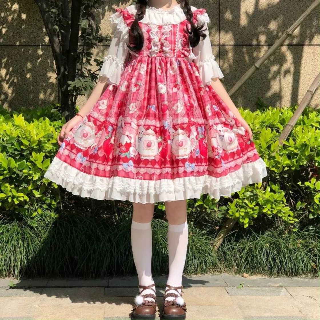 Moda Cute red bunny lolita dress