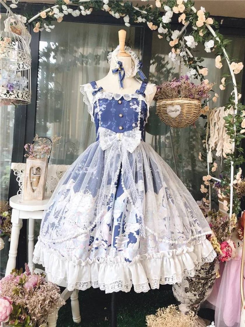 Moda princesa lolita lindo vestido azul