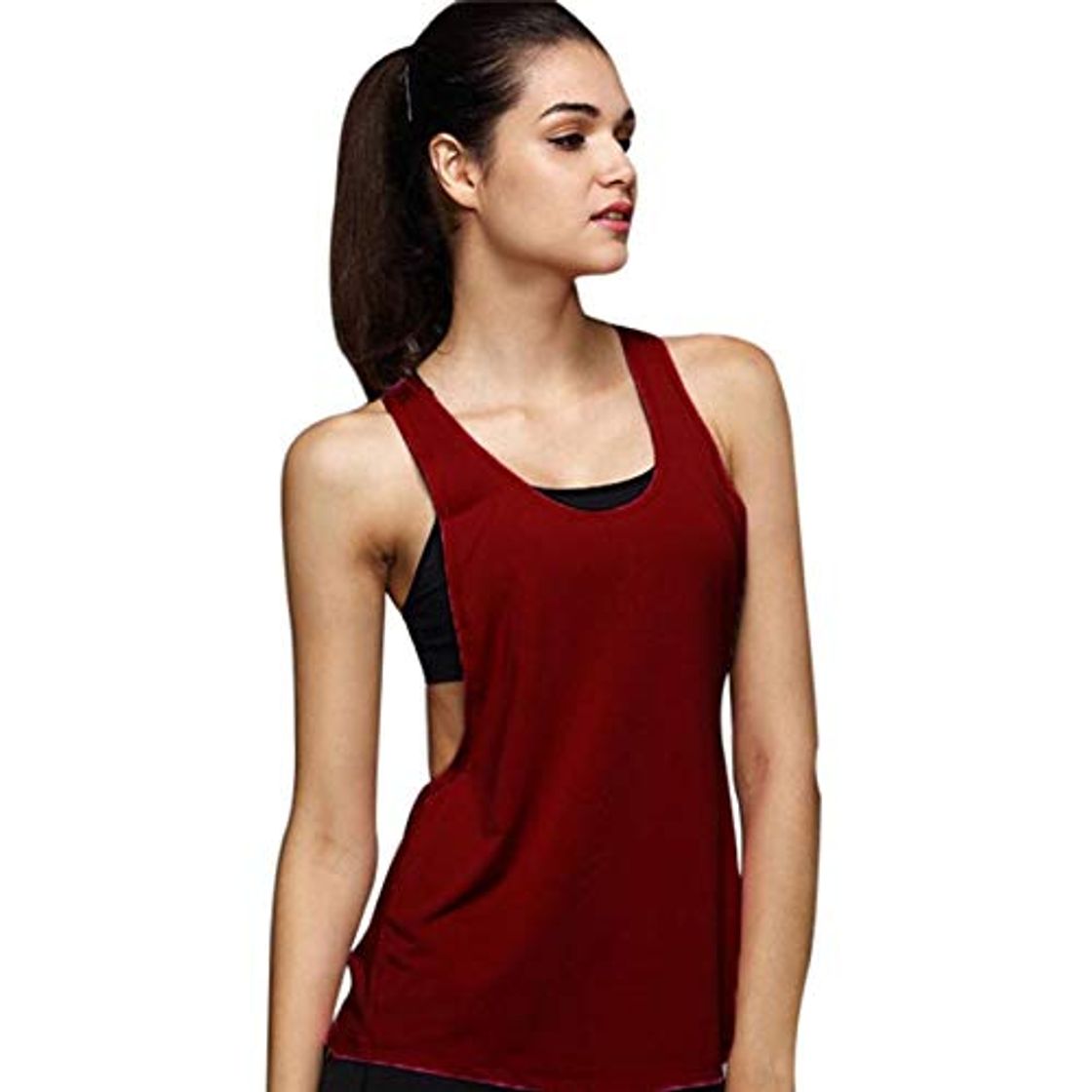 Moda HELUNSTX Mujer Deporte Mujer Camiseta Crop Top Yoga Gimnasio Fitness Deporte Sin Mangas Chaleco Singlet Correr Ropa de Entrenamiento para Womem S Vino Rojo