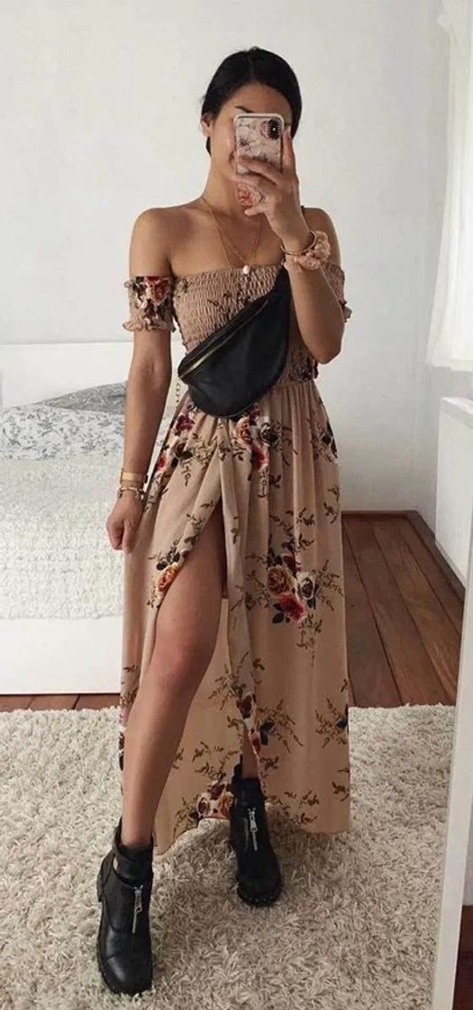 Fashion Vestido floral com coturno