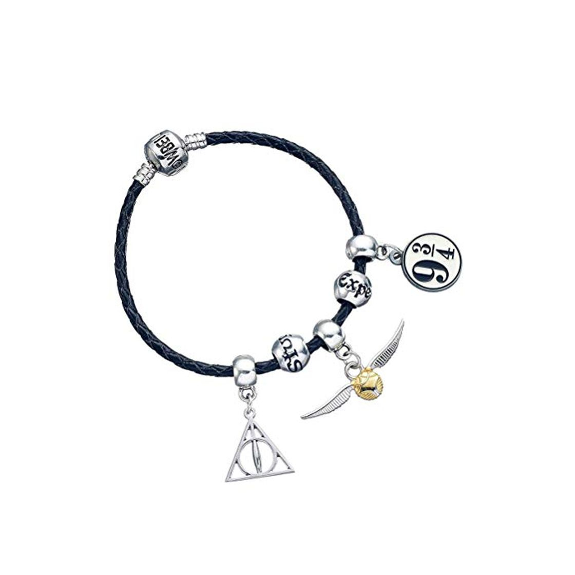 Social Harry Potter Pulsera negra con 3 cuentas de hechizos y 3 abalorios