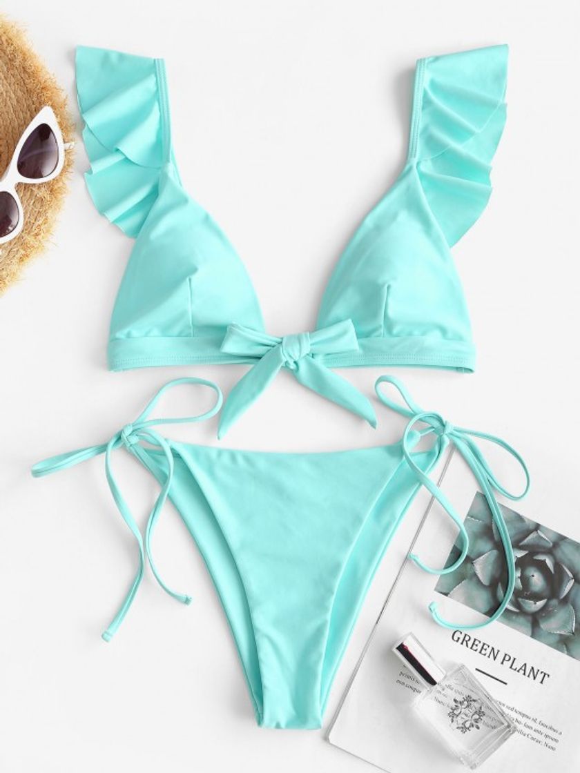 Social ZAFUL Bikini de corte alto para mujer con lazo