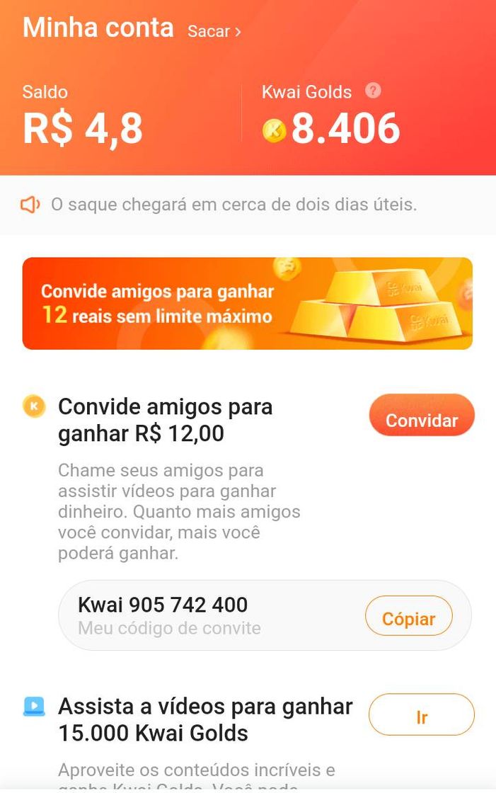 Moda Gente muito fácil de ganhar dinheiro, meu código Kwai905742