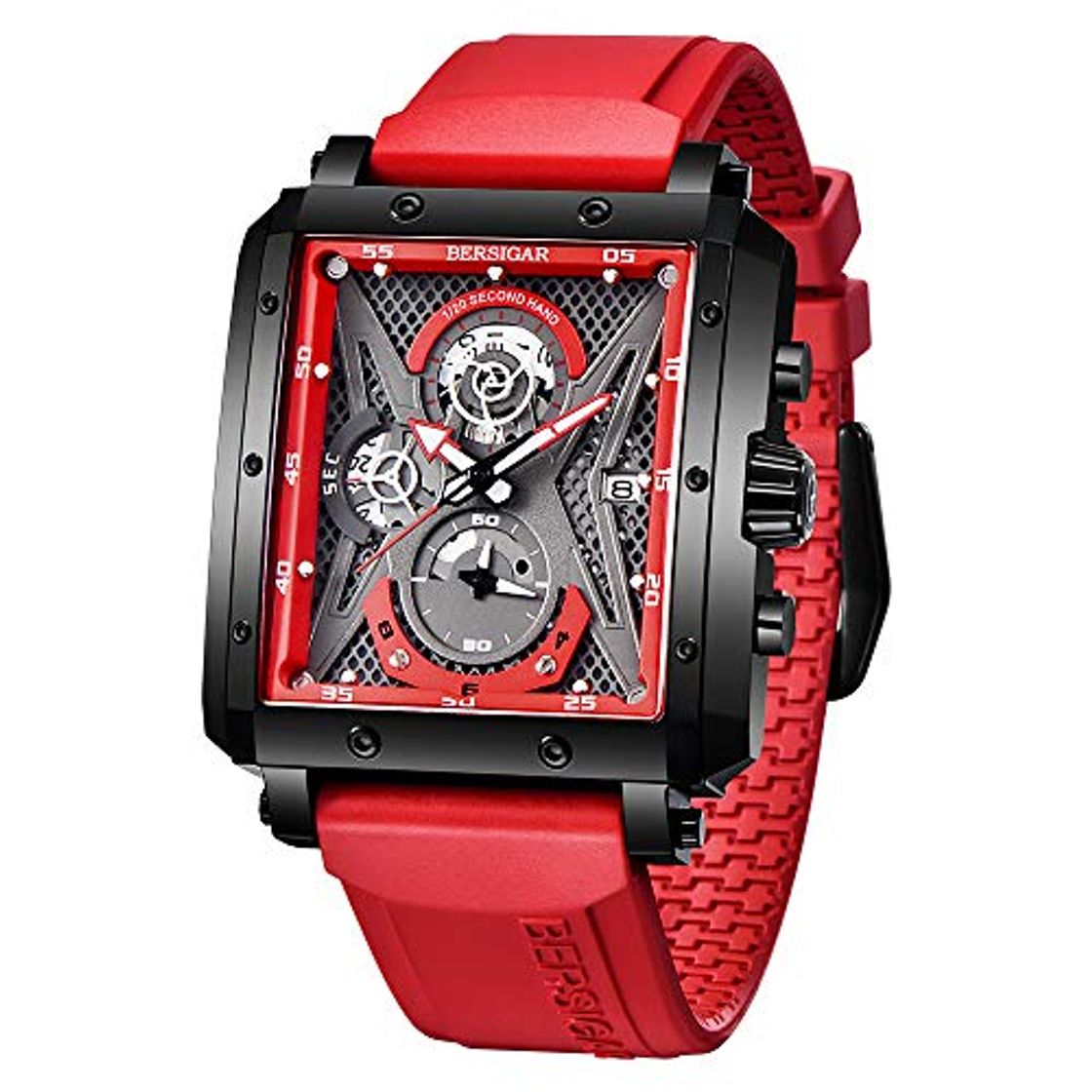 Moda Elegante Reloj de Pulsera para Hombres BERSIGAR Relojes para Hombre Reloj Rectangular Relojes con Correa de Silicona Zafiro Cristal Movimiento de Cuarzo Impermeable Analógico Negocio