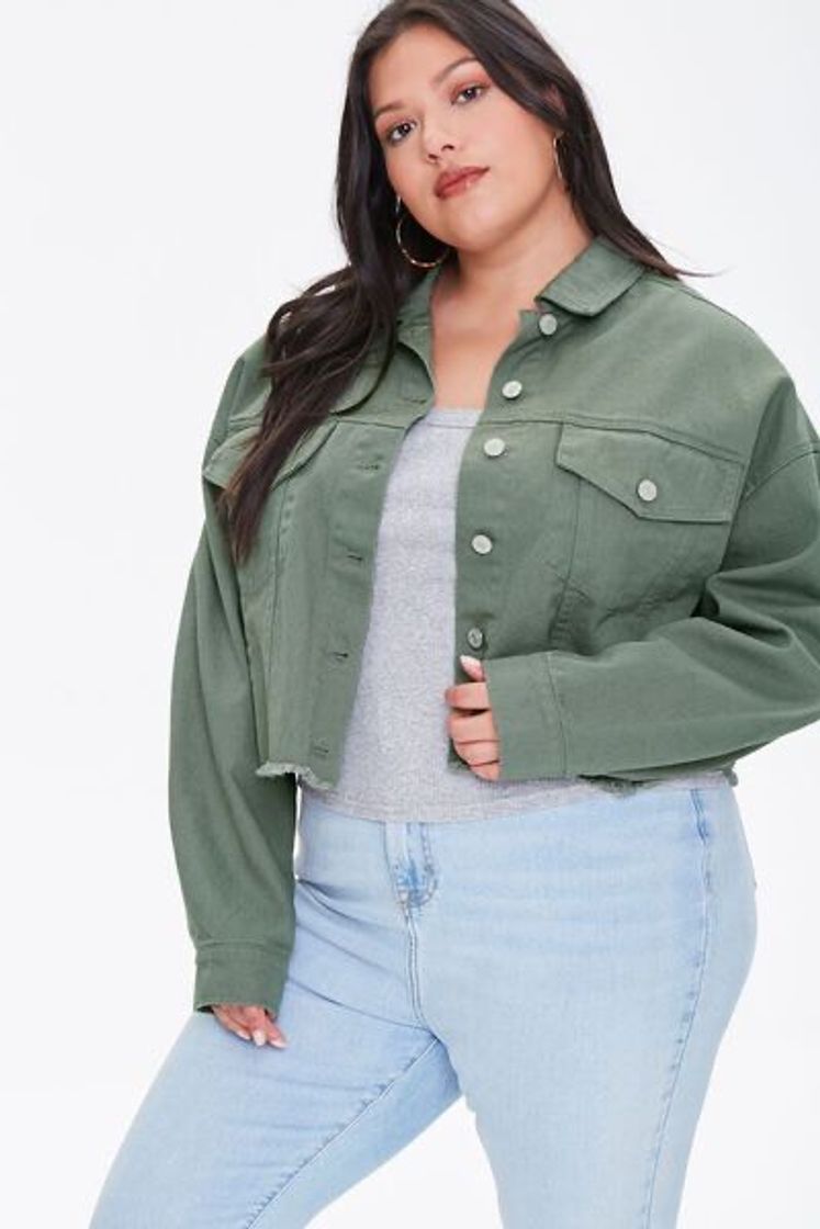 Moda Plus Size Cropped Denim Jacket