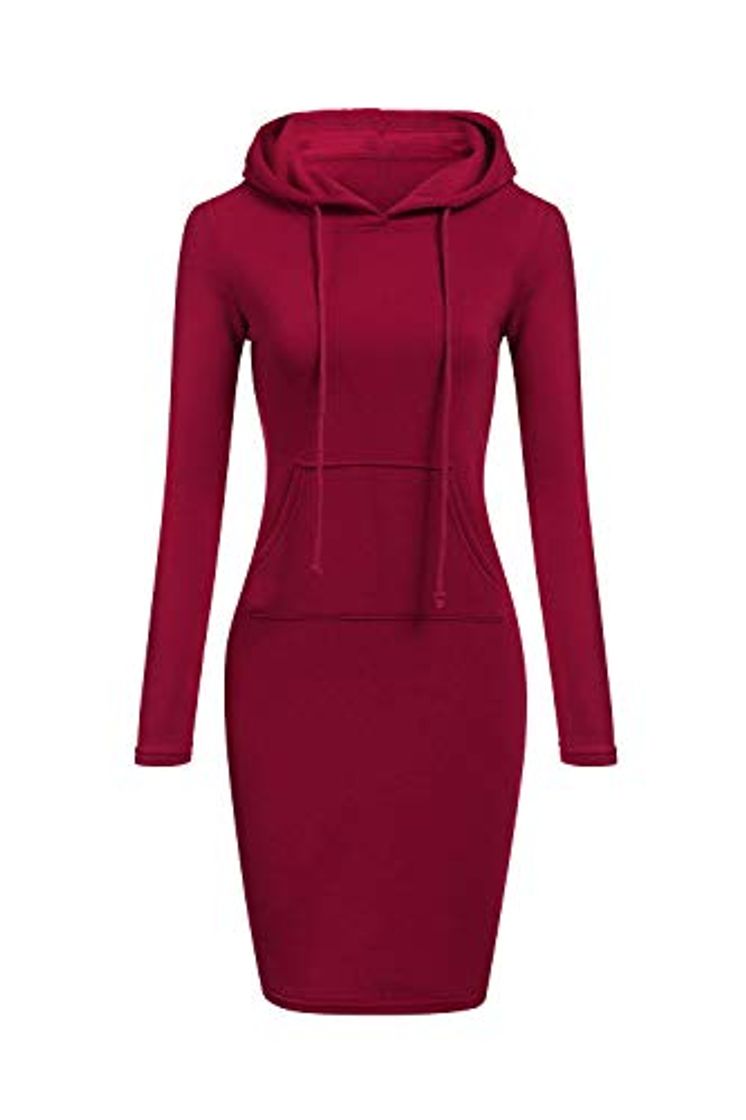 Social Mujer Vestido Casual con Capucha para Jersey De Manga Larga Bolsillo con Capucha Delgado Rojo L