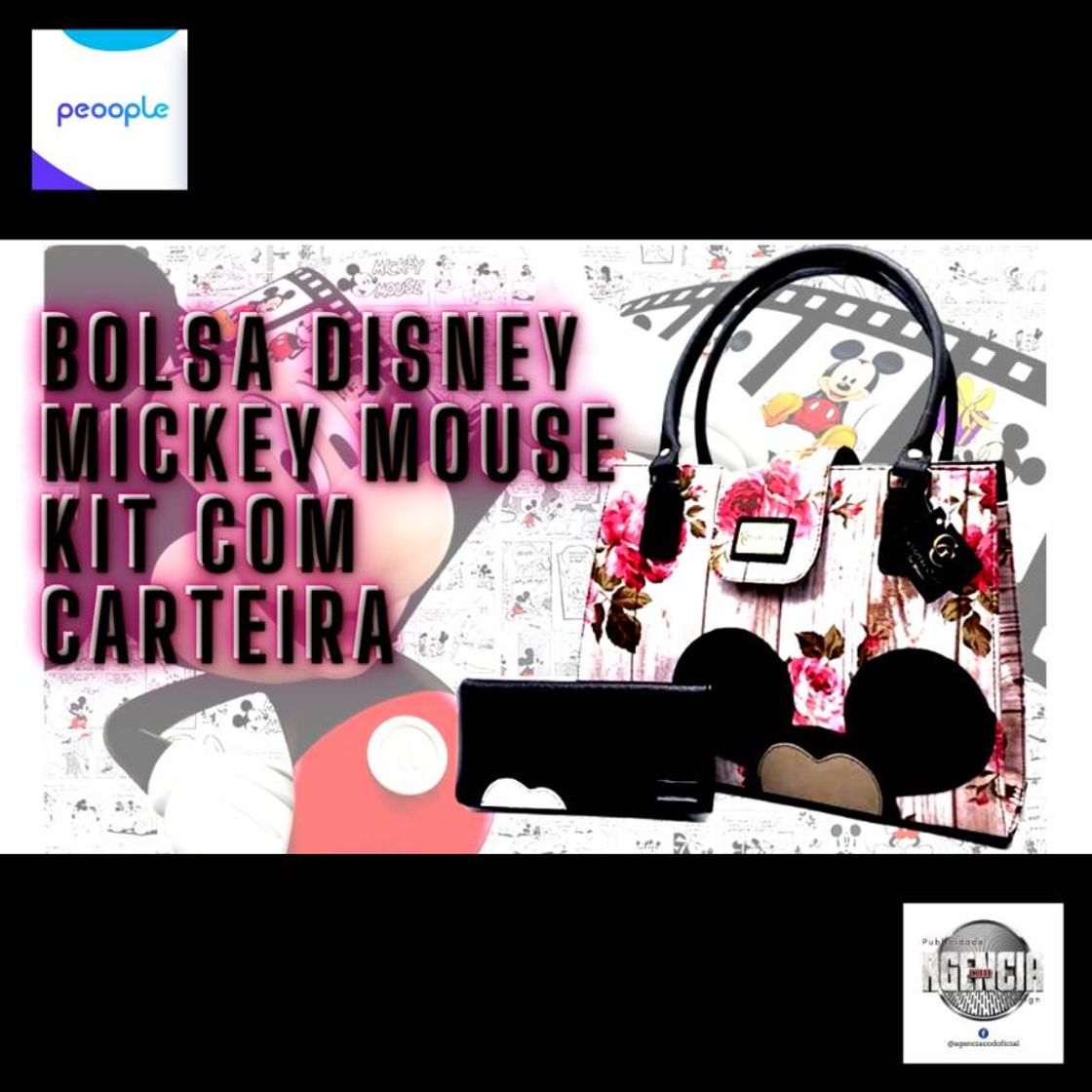 Moda Bolsa Disney Mickey Mouse kit com carteira