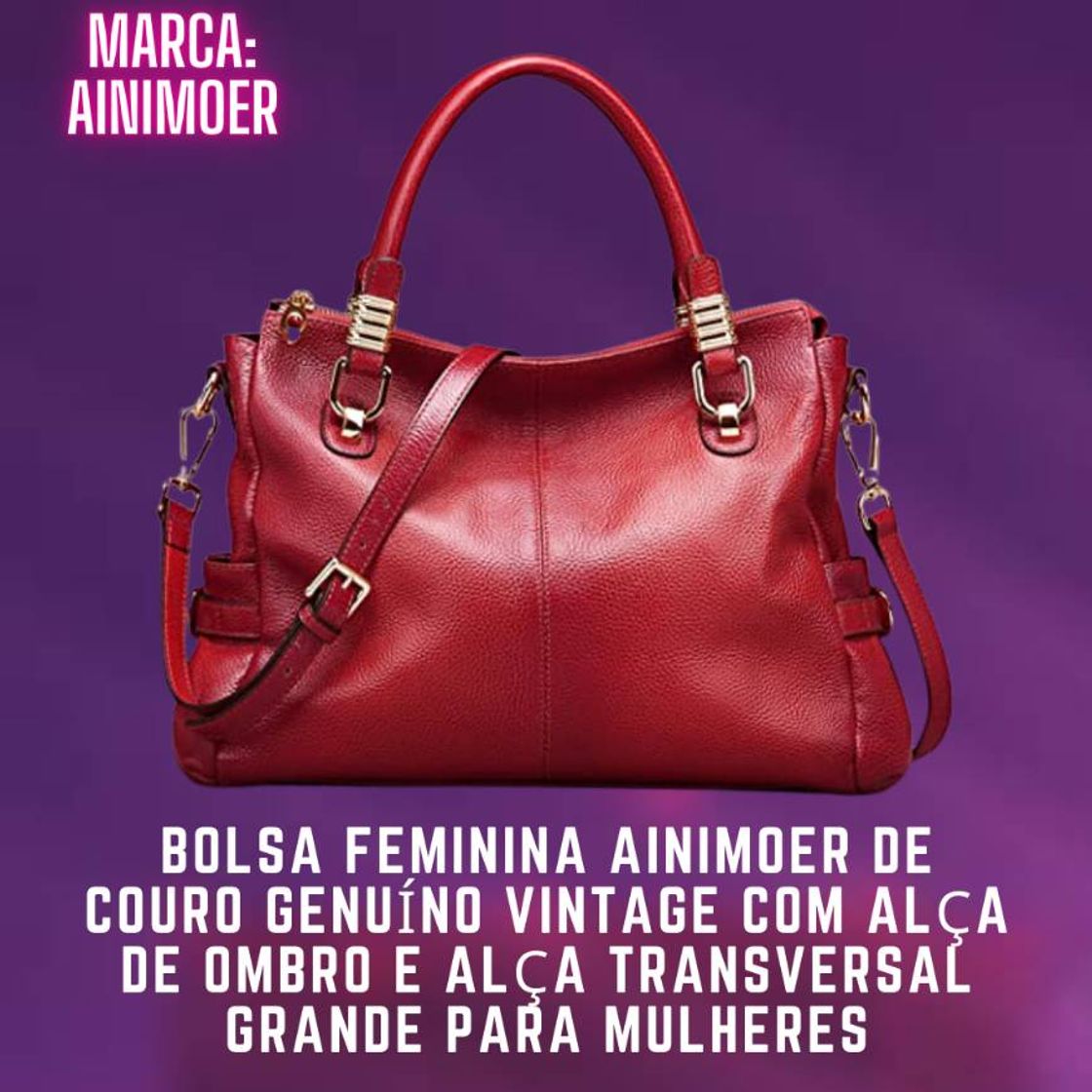 Moda Bolsa feminina AINIMOER de couro genuíno vintage com alça...