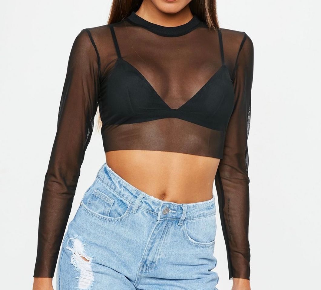 Fashion Crop top noir en tulle