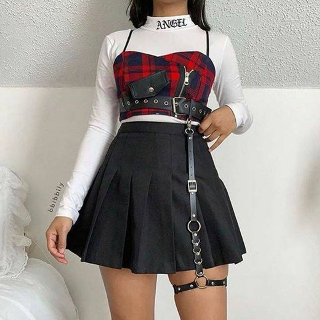 Social E-girl Falda plisada E1836 para mujer Gris-1