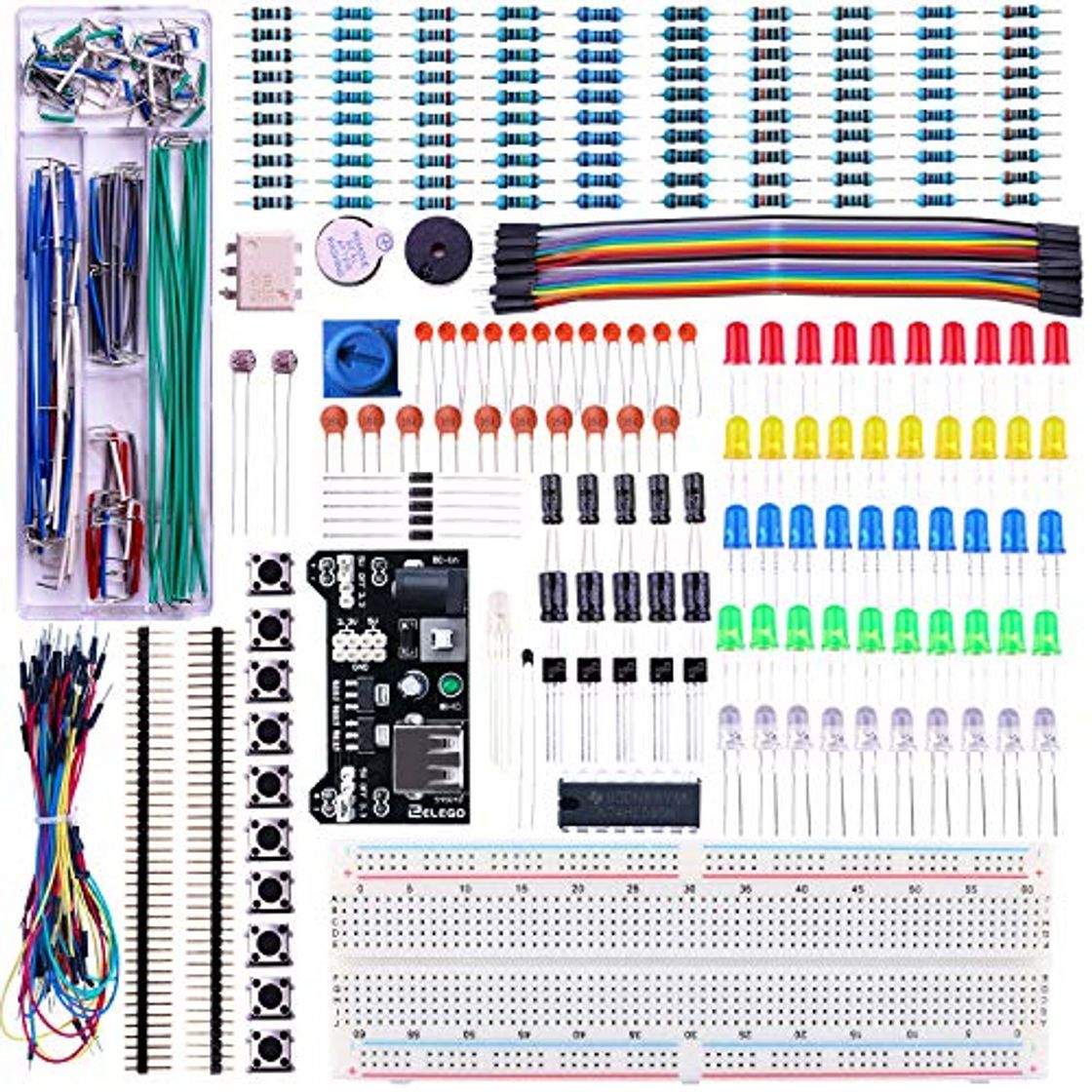 Places ELEGOO Kit Mejorado de Componentes Electrónicos con Módulo de Alimentación, Placa de