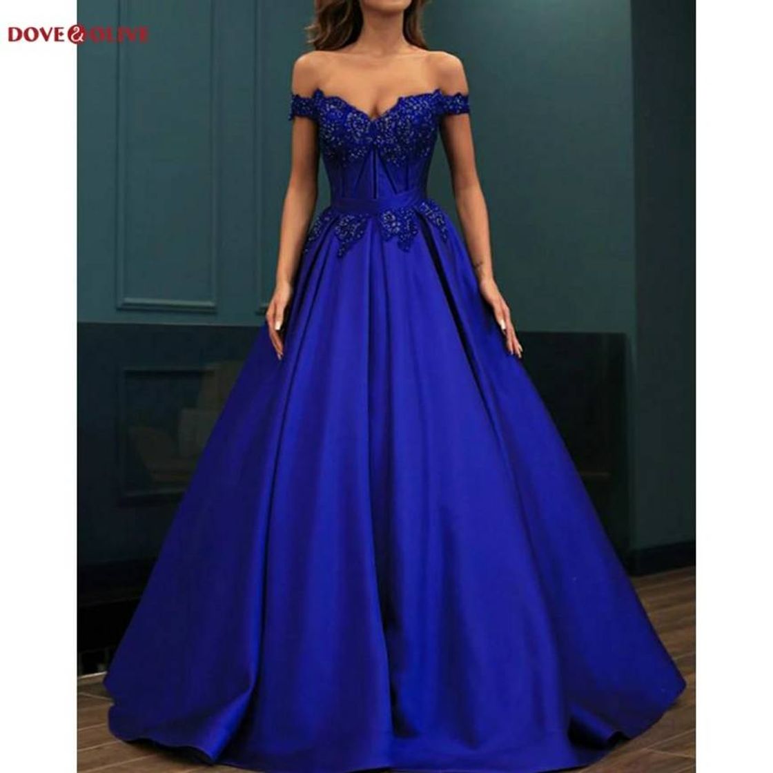 Social Azul real vestido de baile de cetim renda frisada
