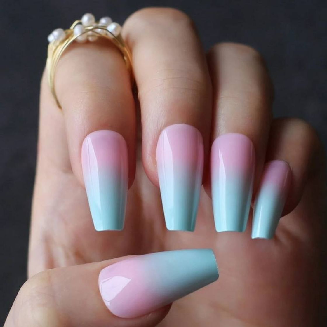 Fashion Unhas falsas longas rosa azul com ombré,