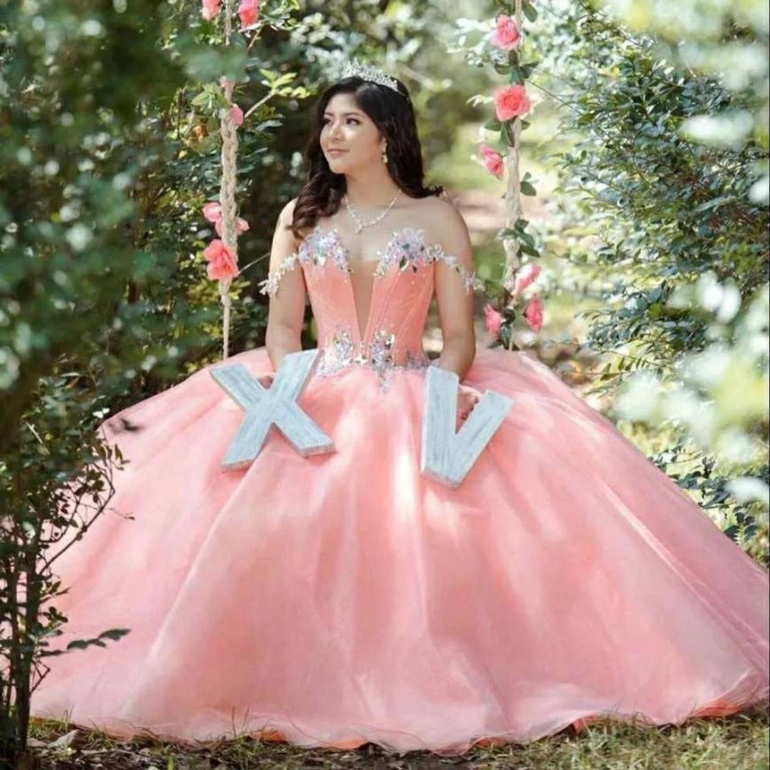 Social Rosa xv quinceanera vestidos decote v profundo 