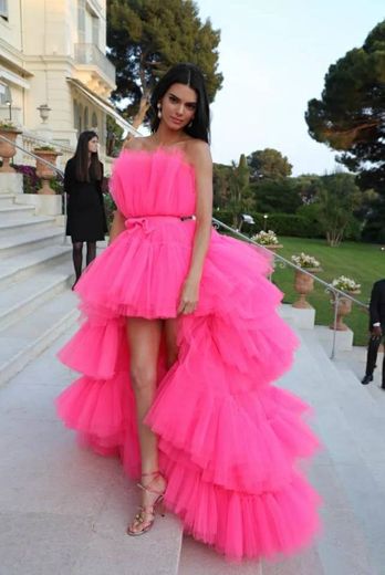 Kendall jenner fúcsia vestidos de baile alta baixa strapless