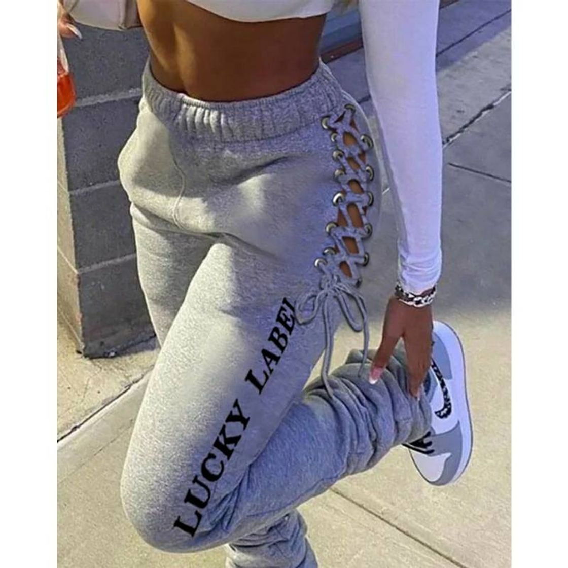 Fashion Moda feminina casual calças esportivas com cordão sweatpants